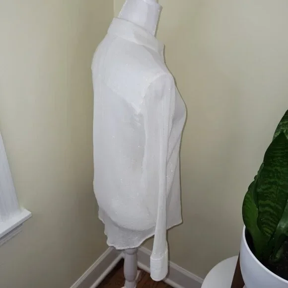 Treasure & Bond Button Up Blouse Ivory W/Silver Thread Collared Women's Size XS - Picture 9 of 15